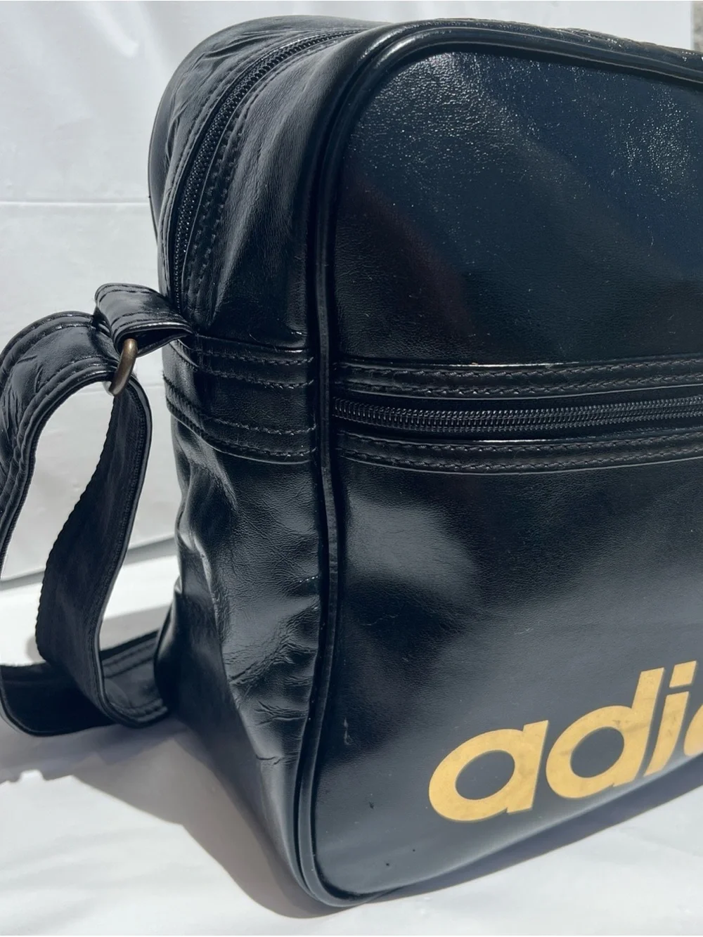 adidas Black and Gold Trefoil Messenger Bag